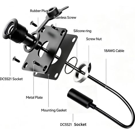 MINI power adapter waterproof aluminum wall socket wiring module 5521 female to DC female straight connector (1/4)