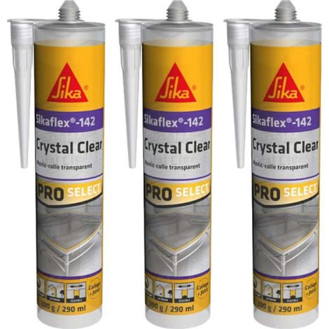 Lot de 3 colles mastic SIKA Sikaflex-142 Crystal clear - Transparent - 290 ml