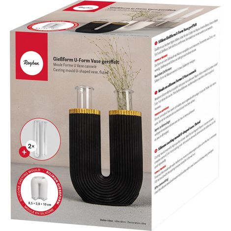 Moule en forme de « U » en silicone, 3 pces, 8,5x3,8x10cm, avec 2 tubes à essai, béton créatif, résine époxy, décoration, vase, porte bougie-36150000, Gris (1/5)