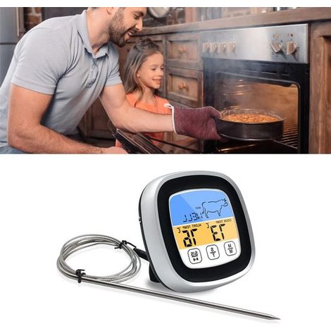 Digitales Fleischthermometer Küchenthermometer Kochen nach Geschmack Beleuchteter Touchscreen 8 Fleischsorten 5 Geschmacksrichtungen Schwarz