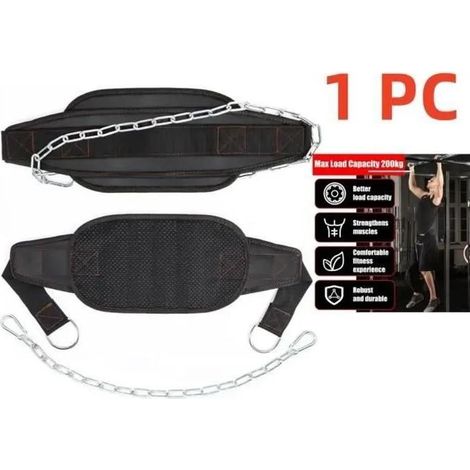 HOXILEELEOCeinture Palestra Uomo,Cintura leste peso in neoprene con catena in acciaio e 2 moschettoni,Dip cintura, ponderato (1/5)