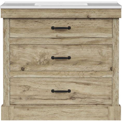 Teamson Home Donovan 36" Single Bathroom Vanity with Integrated Square Sink and Two Drawers, Light Oak (1/5)