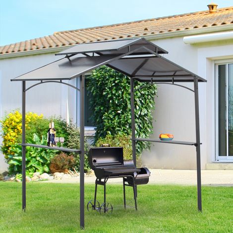 Pavillon de barbecue avec toit ignifugé, 2 étagères, 2,5 x 1,5 m, acier PC, noir et marron (1/4)