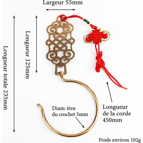Crochet de rideau et moustiquaire couleur laiton avec nœud chinois réf 9219 23,5 × 1,5 × 0,5 cm 102 g – Livraison gratuite