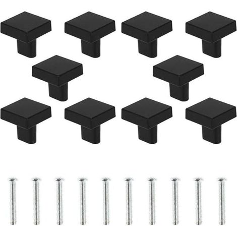 10 pomos negros para puertas, pomos cuadrados de latón macizo para armarios, tiradores vintage para muebles de cocina con tornillos para armarios, alacenas y cajones (negro) (1/5)