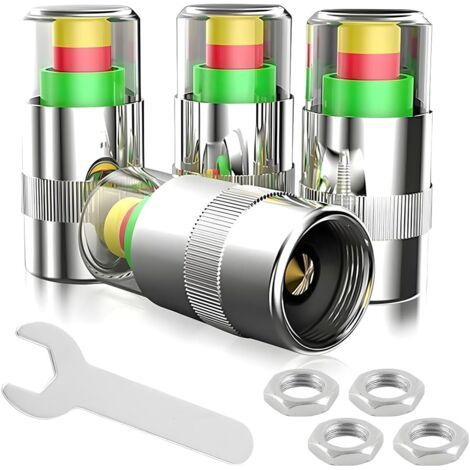 Bouchon Valve Pneu Voiture,4 pièces en Acier Inoxydable, Indicateur de Capteur de Pression de Pneu pour Voitures, Motos, VéLos, Accessoires Automobiles Universels,3 Couleurs (1/5)