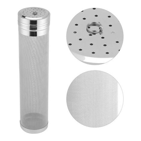 Stainless steel secondary filter cartridge with 7 x 29 micron hop filter for very dry homemade coffee. (1/4)