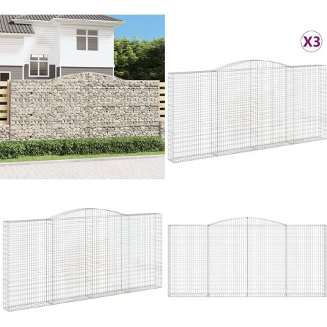Paniers à gabions arqués 3 pcs 400x30x180/200 cm Fer galvanisé - Panier De Gabion - Mur De Gabion - Clôture De Jardin - Décoration Extérieure - Barrieres Jardin - Home & Living (1/5)