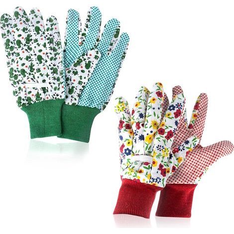 Gartenhandschuhe für Damen, zwei Paar schön bedruckte Gartenhandschuhe, rutschfeste Handschuhe für Gartenpflanzen, Beschneiden oder Hausarbeiten (1/5)