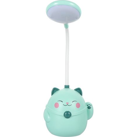 Lampe de bureau LED rechargeable USB, lampe de lecture avec porte-stylo en forme de chat qui fait coucou, verte, idéale pour le bureau et l'école. (1/5)