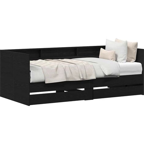 Lit simple Lit adulte Lit d'appoint Chêne noir 75 x 190 cm Bois d'ingénierie (1/5)