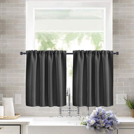 Lot de 2 Rideaux Occultants Cuisine 40x60 cm - Tissu Uni Haute Précision Gris Foncé, Style Champêtre pour Petite Fenêtre, Baie Vitrée et Séparation de Pièce-lsw (1/2)