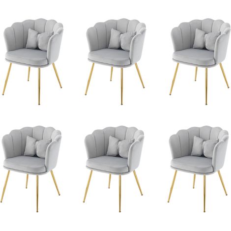 Set di 6 sedie in velluto grigio 63 x 58 x 77 cm, design petalo, 150 kg (1/5)