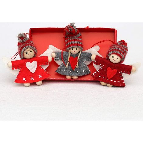 Dekohelden24 - Set di 3 bambole in feltro a forma di angelo con cappello a maglia, dimensioni (lunghezza x larghezza x altezza): 1,5 x 5 x 8 cm, 550095 (1/5)