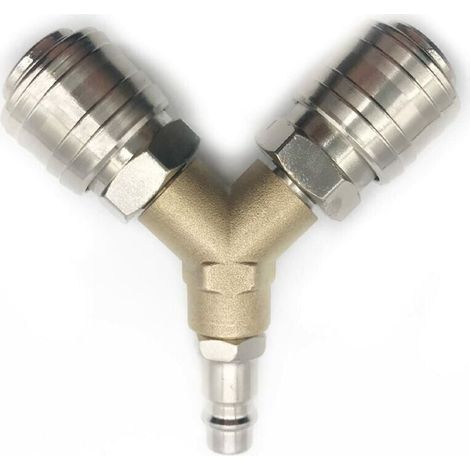 Choyclit – Raccord pour compresseur 1/4 – Distributeur d'air comprimé 3 voies à dégagement rapide – Fer nickelé résistant à la corrosion – Pression 10 Mpa (1/5)