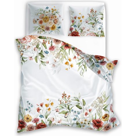 Linge de lit en satin 160x200 cm, imprimé numériquement, motif fleurs nobles (1/5)
