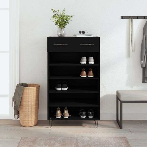 Armoire À Chaussures Noir 60 x 35 x 105 cm, Bois D'ingénierie Avec Tiroir (1/4)