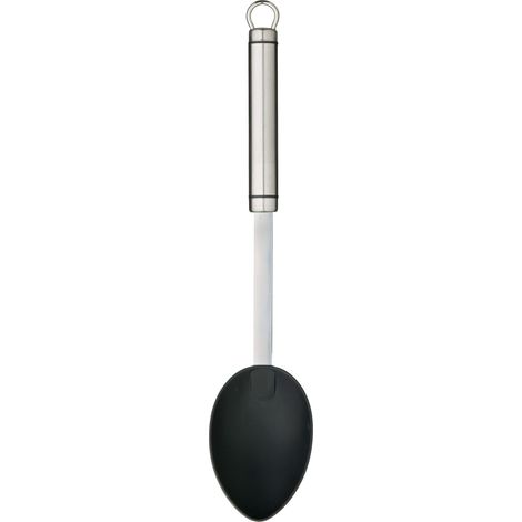 KitchenCraft Professional – Cuchara para Servir, Cabeza de Nailon Antiadherente, Acero Inoxidable, Color Plata/Negro, 34 cm