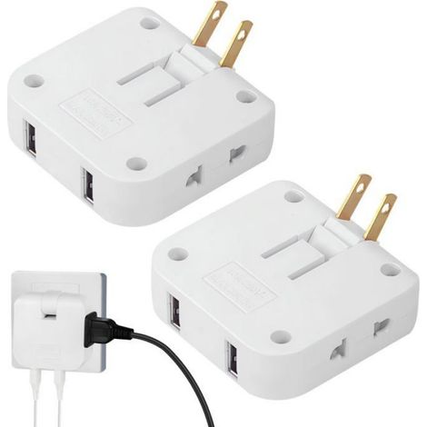 2 Prises Plates 220V+2USB Derrière Meuble - Pivot 180° - TV/Canapé/Armoire - Blanc (1/5)