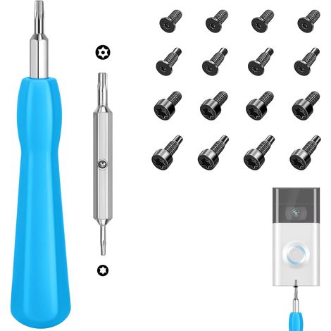 Poeland Tournevis de sonnette de porte, tournevis de rechange à double extrémité avec 16 vis T6 T15 pour toutes les sonnettes, compatible avec la sonnette vidéo Doorbell 2, Pro et Elite (bleu) (1/5)