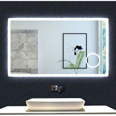 AICA Espejo de baño LED 120×70cm + Bluetooth + Espejo de aumento (1/5)
