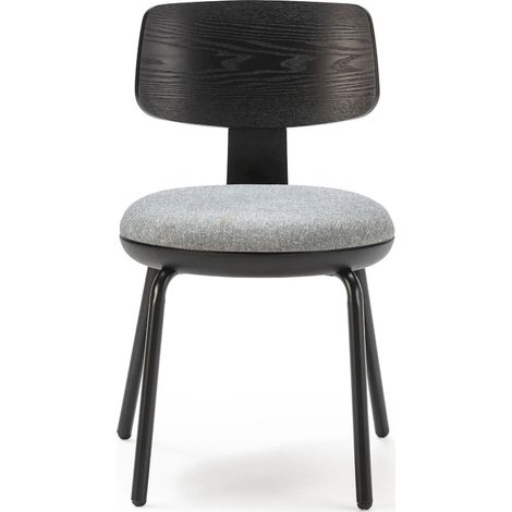 Chaise élégante bois hêtre et métal gris - Noir charbon et gris chiné (1/3)