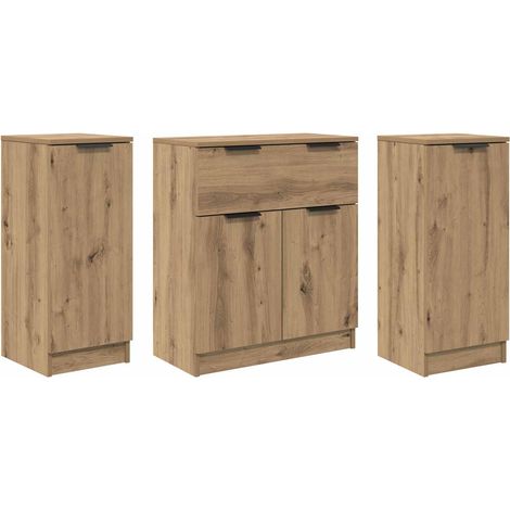 Aparador con cajón 3 pcs Roble artesanal Madera de ingeniería vidaXL