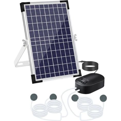 Aérateur solaire de bassin 10 W 10 V avec batterie de 4400 mAh, 3 modes d'oxygène (haut/bas/intermittent), pour étangs de jardin et aquariums