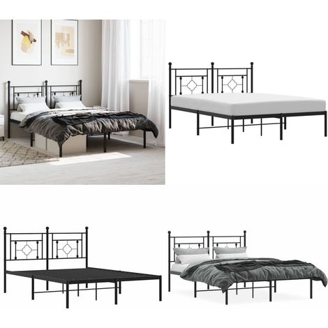 Cadre de lit métal sans matelas avec tête de lit noir 140x200cm - Cadre De Lit - Lit Double - Lit Metal - Lit Noir - Meuble Chambre - Home & Living (1/5)