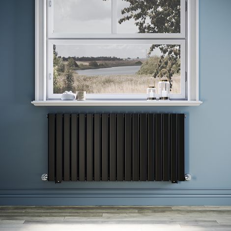 ELEGANT Black Designer Radiator 1224 x 600 mm Flat Single Panel Horizontal Central Heating Radiator