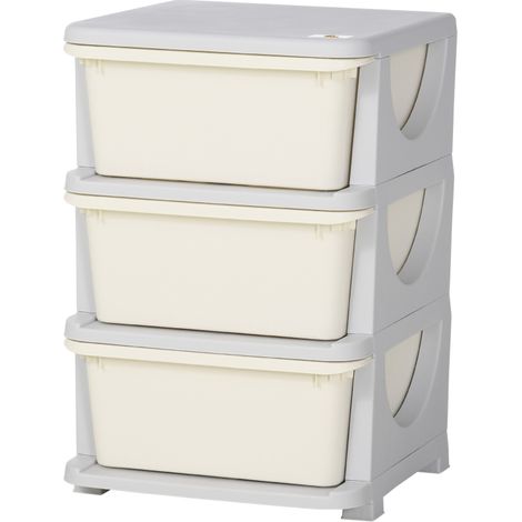 Boîtes de rangement pour enfants, en plastique, avec tiroirs, blanc crème, 37 x 37 x 56,5 cm, pour maison et usage quotidien, 3 grands tiroirs
