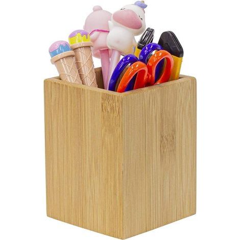 Stiftehalter aus Bambus, ideal für den Schreibtisch, vielseitiger quadratischer Stiftehalter aus Holz. Perfektes Geschenk für Büro, Zuhause und Schule. (1/5)