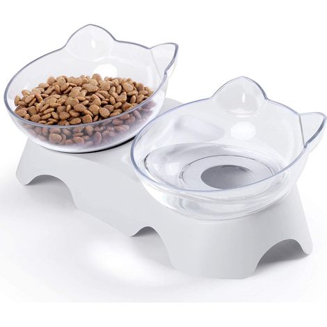 Gamelle Chat Surélevée Inclinée 15 Degrés Double Bol Alimentation Chiot Petit Animal 2 Pièces (1/5)