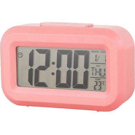 Réveil de bureau silencieux avec fonction snooze, horloge électronique LED, mini-musique, fonctionne à piles, rose (1/5)