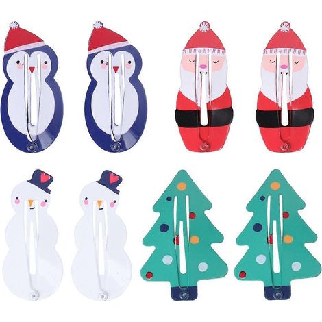 Lot de 8 adorables pinces à cheveux sur le thème de Noël, accessoires pour cheveux pour bébés, filles, enfants et adolescents (2 rouges Père Noël + 2 vertes Noël). (1/3)