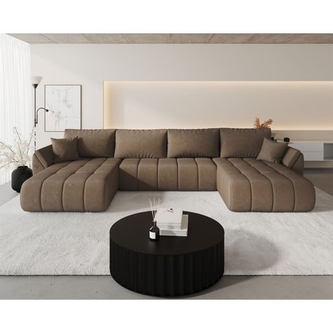 Wohnlandschaft Sofa mit Schlaffunktion MISATO Stoff Monolith Braun