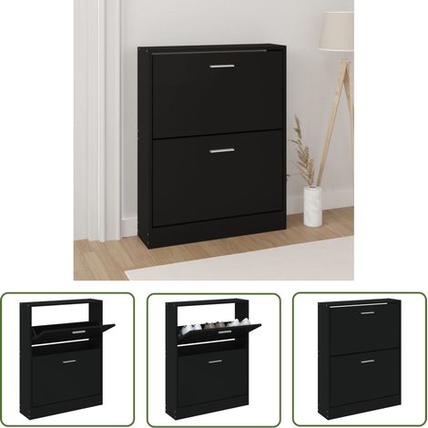 The Living Store Armoire à chaussures Noir 59x17x81 cm Bois d'ingénierie - Meuble Rangement Chaussures - Armoire Chaussure - Rangements Intérieur - Rangement Entrée - Étagère Chaussures (1/5)