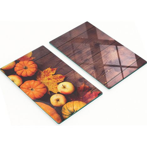 Tablas decorativas de cristal para cortar y servir con dise帽o de calabazas y manzanas, 2x30x52 cm.
