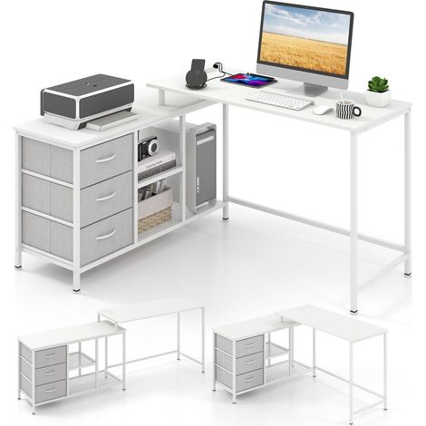 L-Shaped Computer Desk Convertible Home Office Desk with Drawers (1/5)