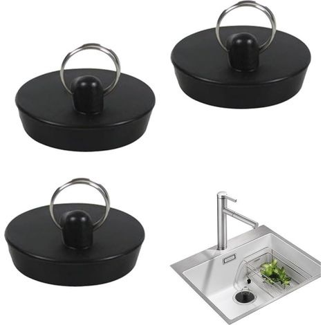 Bouchon D Évacuation - En Caoutchouc Et Acier Inoxydable - Pour Évier Cuisine Salle De Bain Baignoire Lavabo - Noir - Lot De 2 (1/5)