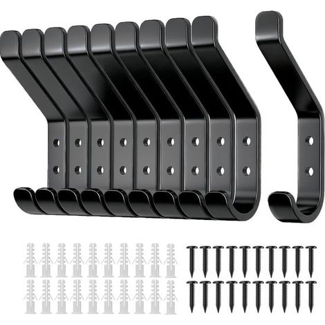 Set di 10 ganci appendiabiti a vite per montaggio a parete - ideali per cappotti e cappelli - metallo nero 10 cm (1/5)