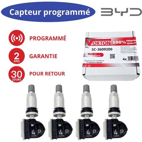 Sensor TPMS - SC-3609200 - 433 MHz preprogramado - 4x para llantas de aluminio/acero - Compatible con BYD Atto 3/Dolphin/Seal