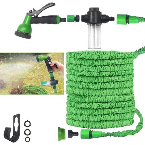 Tuyau Extensible 15m avec Distributeur de Savon Amovible - Matériau Épais Anti-Fuite, Flexible avec Embout 8 Modes, Raccords 3/4" et 1/2" (1/5)