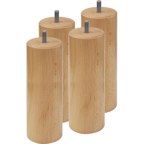 Altobuy – Jeu de 4 pieds 20 cm hêtre massif vernis naturel – Ø6 cm – Compatible sommiers tapissiers AltoBox, AltoFlex, AltoDéco