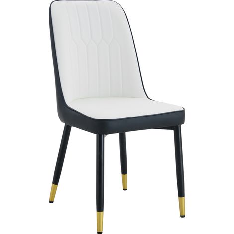 Lot de 2 chaises de salle à manger en PU noir et blanc avec pieds métalliques noirs (1/5)