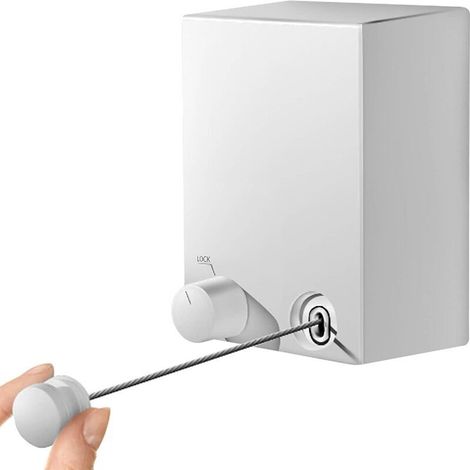 Corde à Linge Rétractable 4 m Séchoir à Linge Rétractable avec Corde d'acier Inoxydable Tressée Réglable en Acier Poli,Intérieur Extensible Étendoir à Linge pour Hôtel,Salle de Bains,Balcon (White)，Su