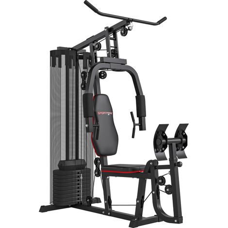 Station de fitness à domicile avec blocs de poids de 45 kg, poulie à câble, station de musculation pour les pectoraux et presse à jambes pour un entraînement polyvalent