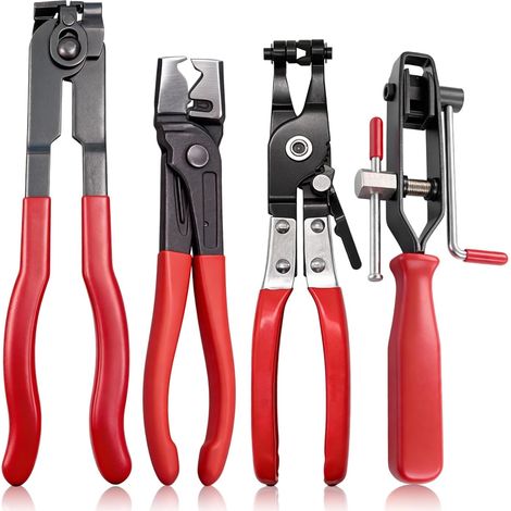 Kit de 4 Pince a Collier Durite Professionnel avec Circlips Pinces Coupante Clé à Tube Acier Carbone Haute Résistance Manches Anti-Dérapage Outillage Mecanique Auto pour Serrage - (1/5)