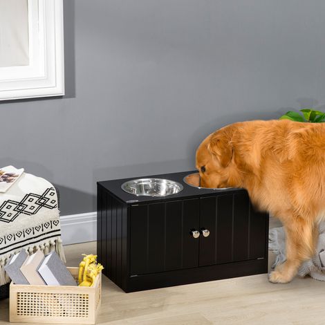 Estación elevada para perros con 2 cuencos inox y almacenaje 44 L, negra HAVRYA (1/5)
