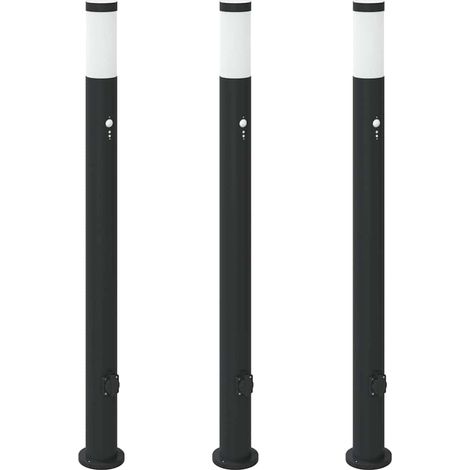 Bornes lumineuses avec détecteur et prise lot de 3 110 cm acier inoxydable IP44 vidaXL
